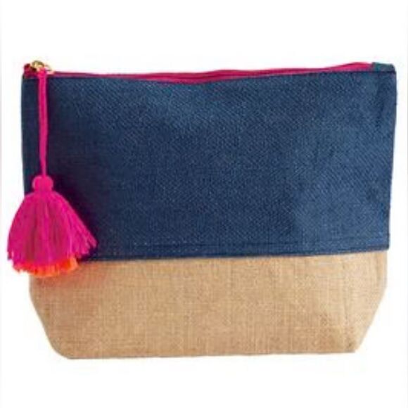 NWOT. Mud Pie Color Pop Jute Case Makeup bag. - Picture 1 of 8